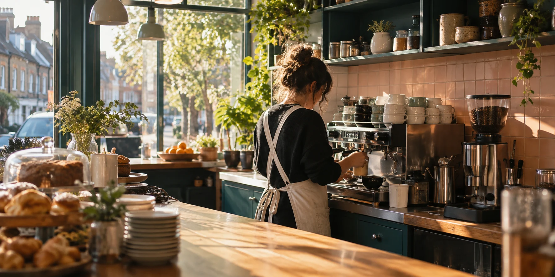 An independent coffee shop getting ready for the day